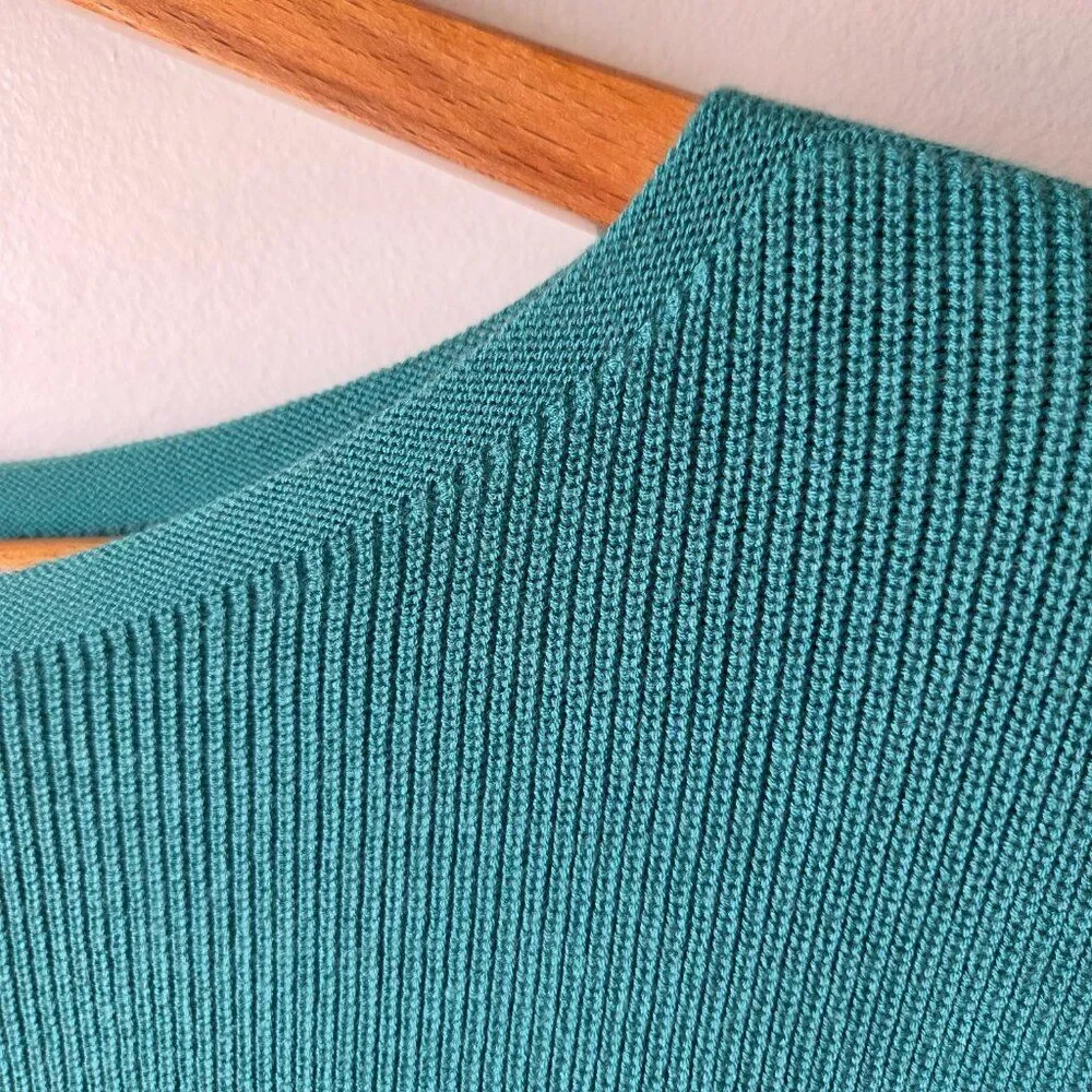 EUC DESIGNER LAFAYETTE 148 TEAL BOATNECK BOXY RELAXED SWEATER TOP SIZE M